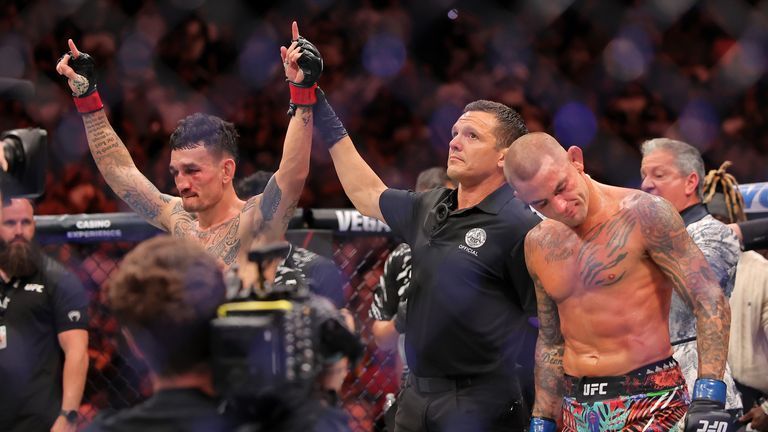 Max Holloway defeats Dustin Poirier retaining the UFC BMF title; Poirier retiring after the match