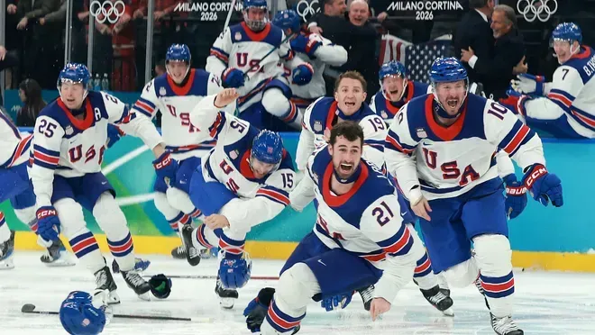 Team USA men's hockey honors Johnny Gaudreau after winning Olympic gold.