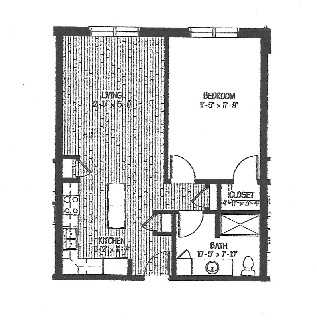 A black and white floor plan of a bedroom apartment