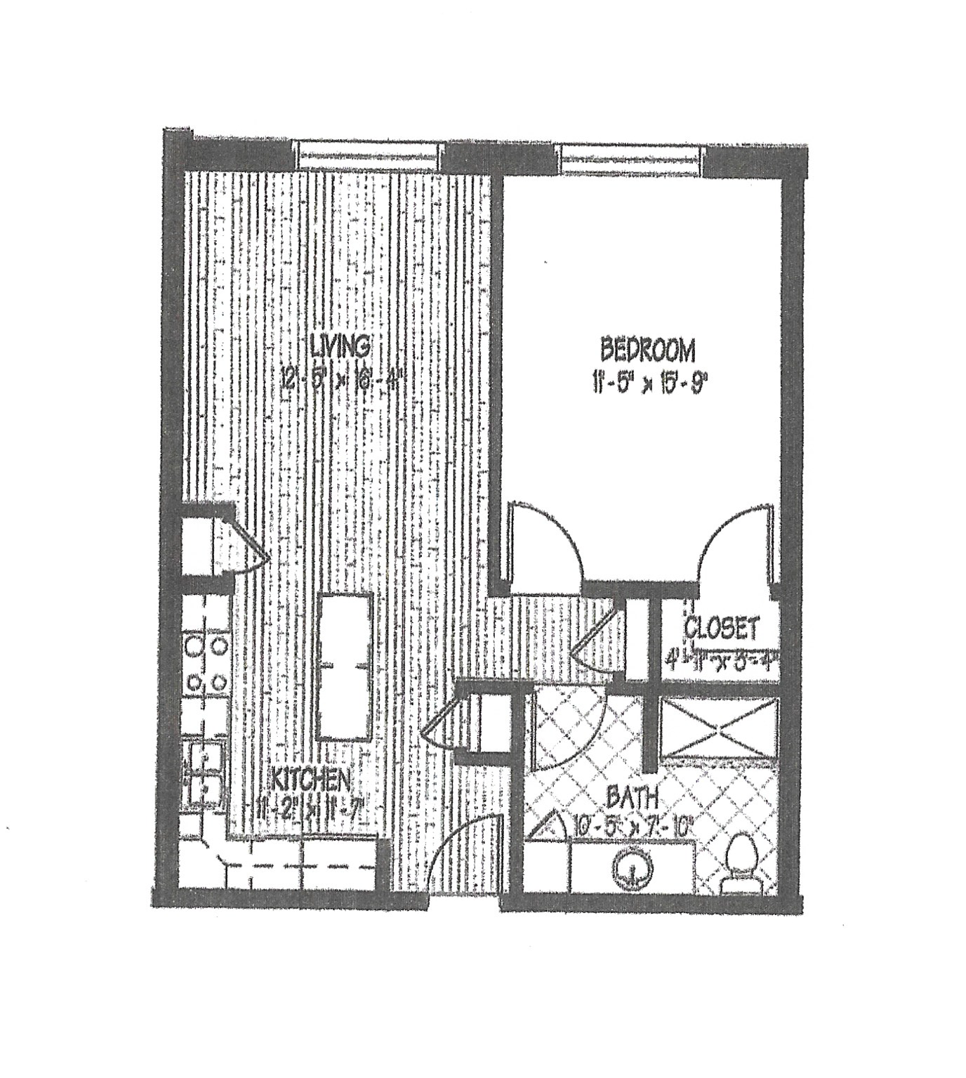 A black and white floor plan of a bedroom apartment