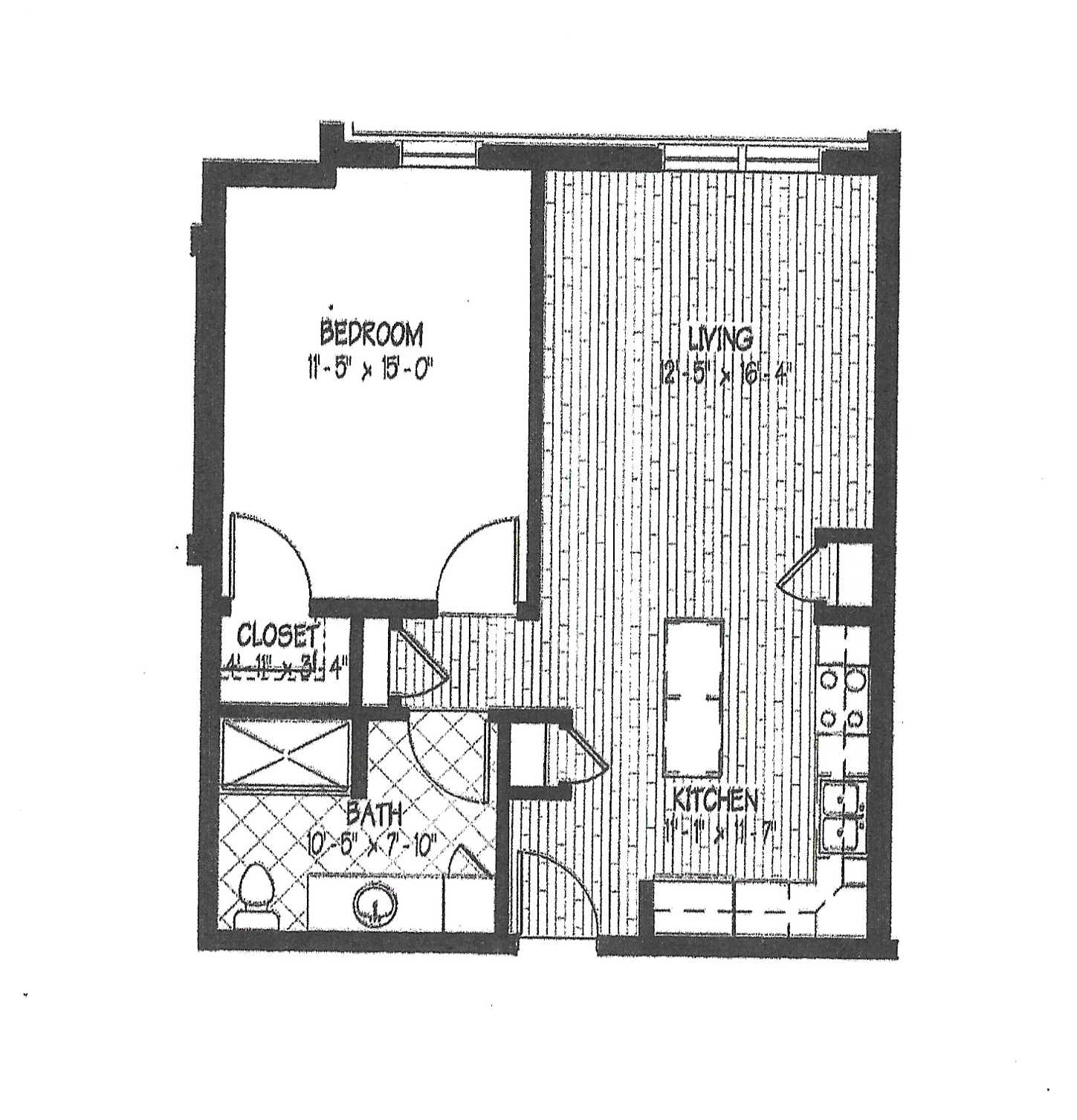 A black and white floor plan of a bedroom apartment