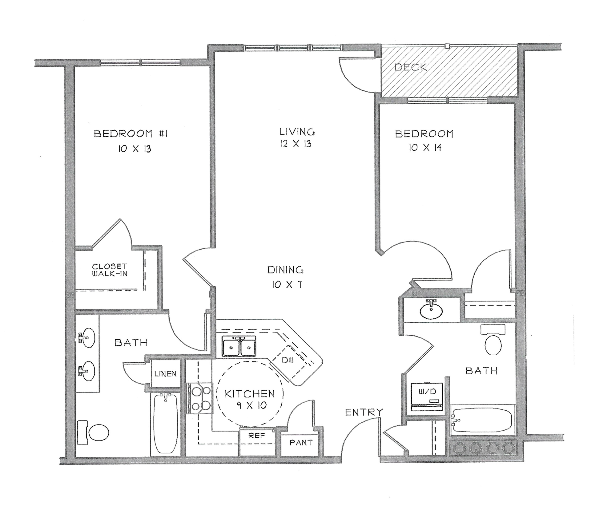 A black and white floor plan of a house with two bedrooms and a living room.