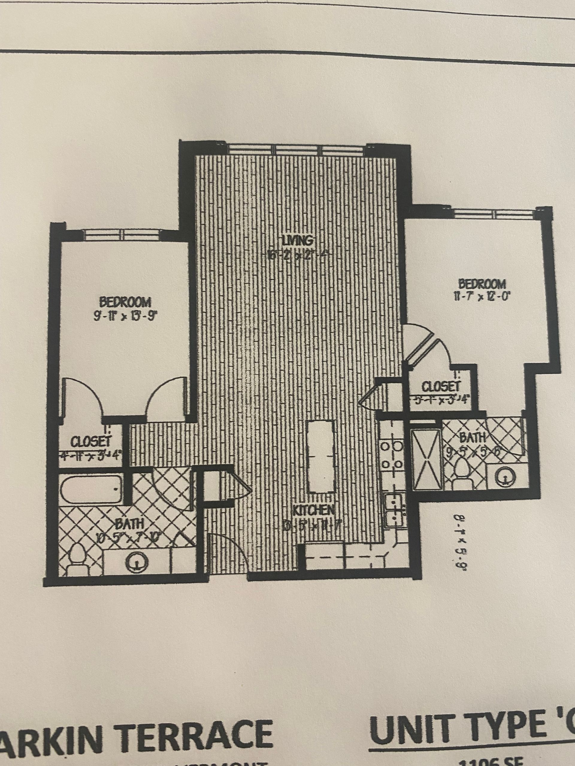 A black and white floor plan for arkin terrace unit type c