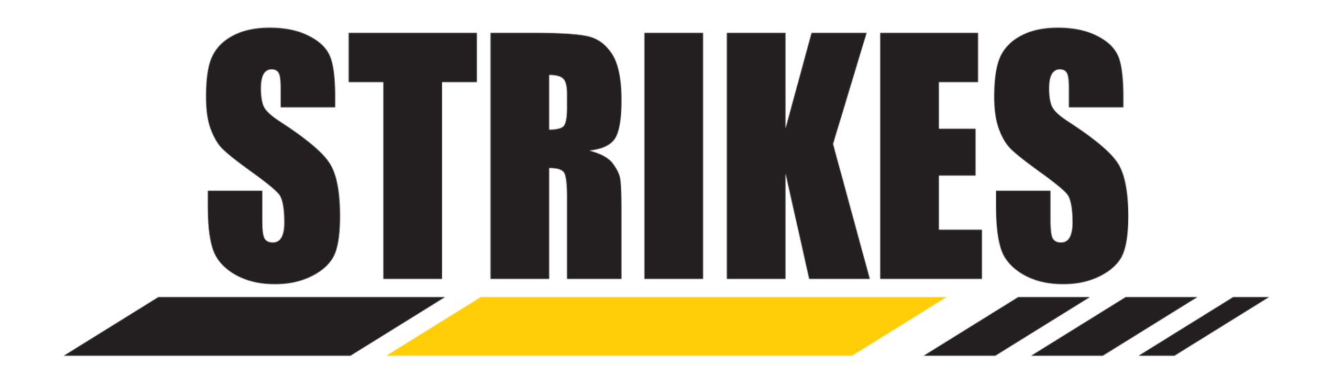 The word "STRIKES" in bold, black letters over a yellow stripe and black diagonal lines.