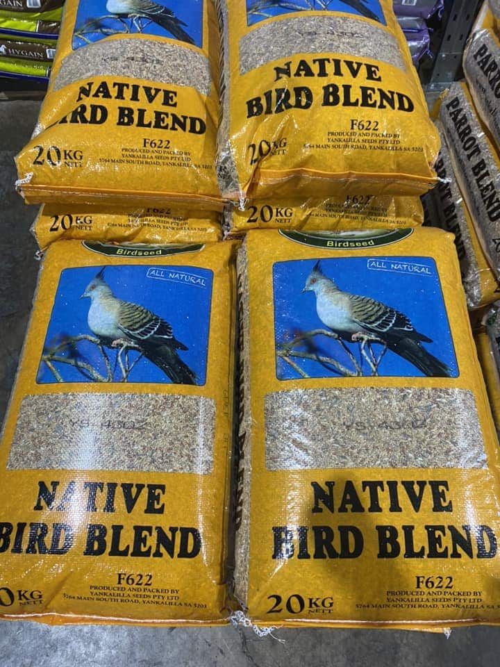 A Bunch of Bags of Native Bird Blend Are Sitting on a Table — Territory Stock Feed & Saddlery in Alice Springs, NT 
