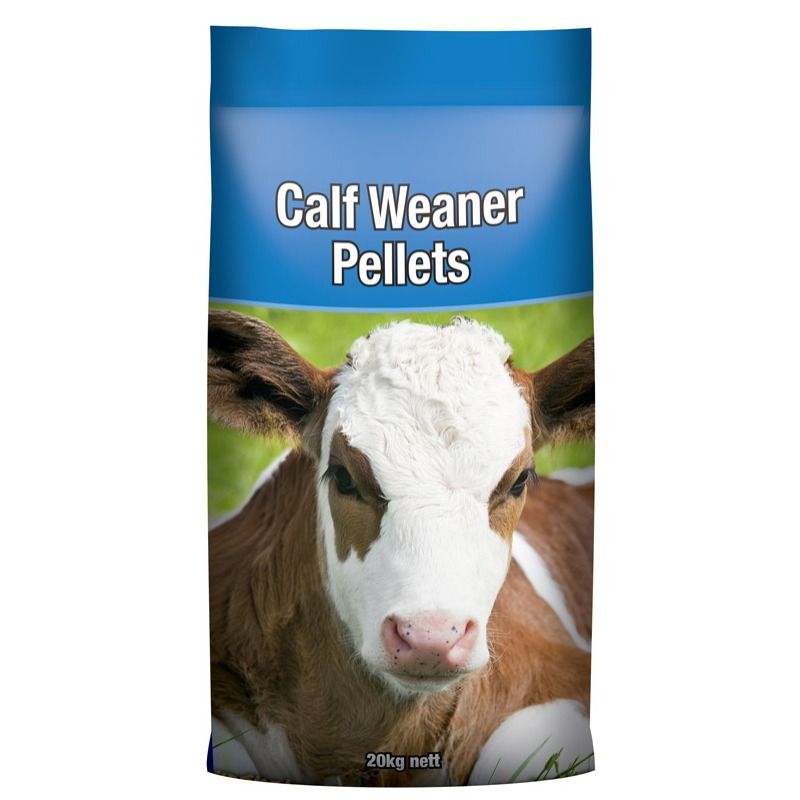 Bag of Calf Weaner Pellets, featuring a close-up of a brown and white calf against a green background — Territory Stock Feed & Saddlery in Alice Springs, NT 