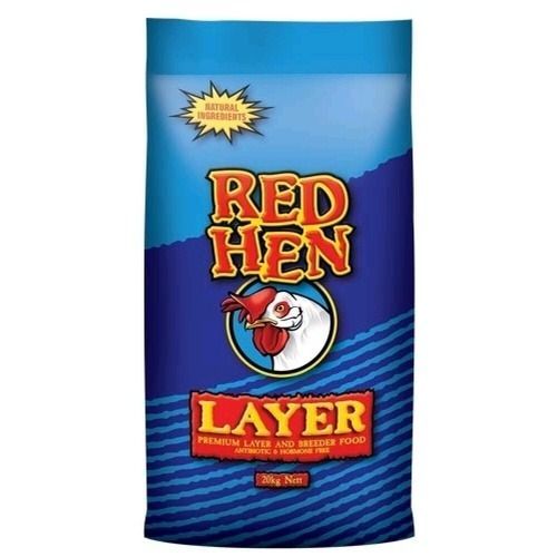 Blue bag of Red Hen Layer chicken feed with a red and white chicken graphic, advertising the product — Territory Stock Feed & Saddlery in Alice Springs, NT 