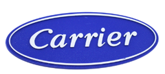 Carrier logo, white text on a blue oval, with a white border.