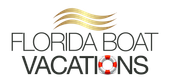 Florida Boat Vacations logo with gold waves and a life preserver.