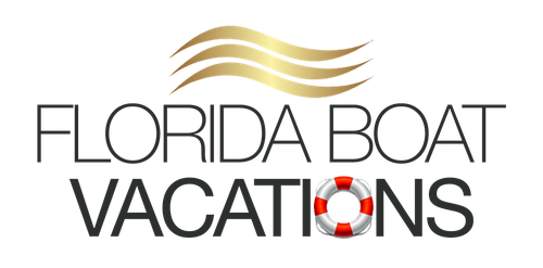 Florida Boat Vacations logo with gold waves and a life preserver.
