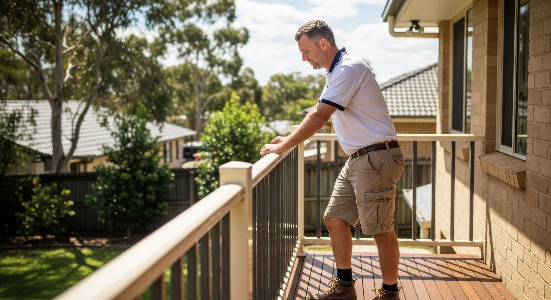 Weathered Backyard Deck Being Repaired And Restored Ipswich