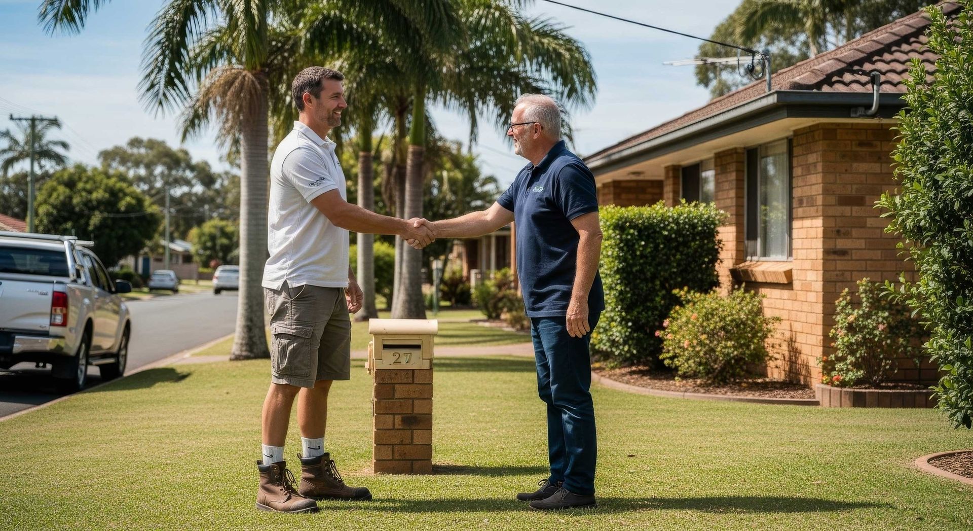 Friendly Handyman Discussing Home Repairs with Happy Client in Bellbird Park
