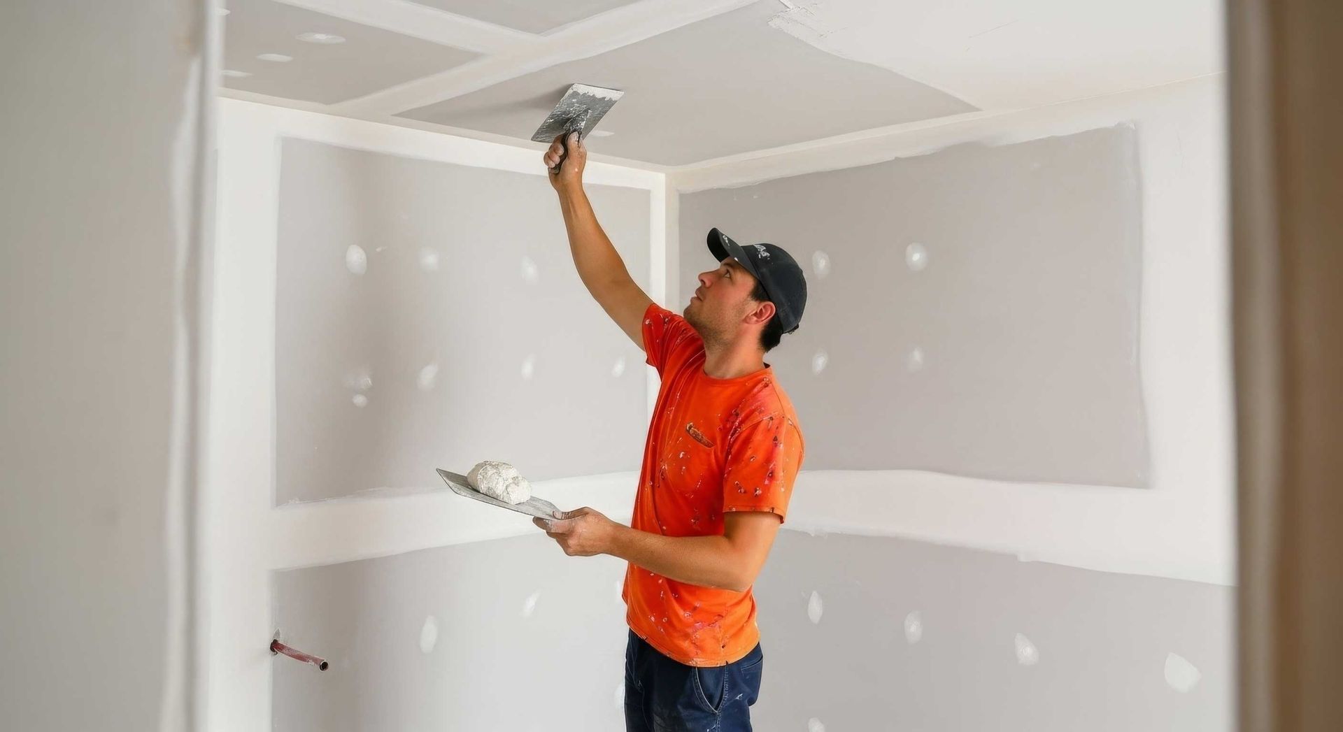 Ceiling Plasterboard Being Restored After Sagging Damage Ipswich