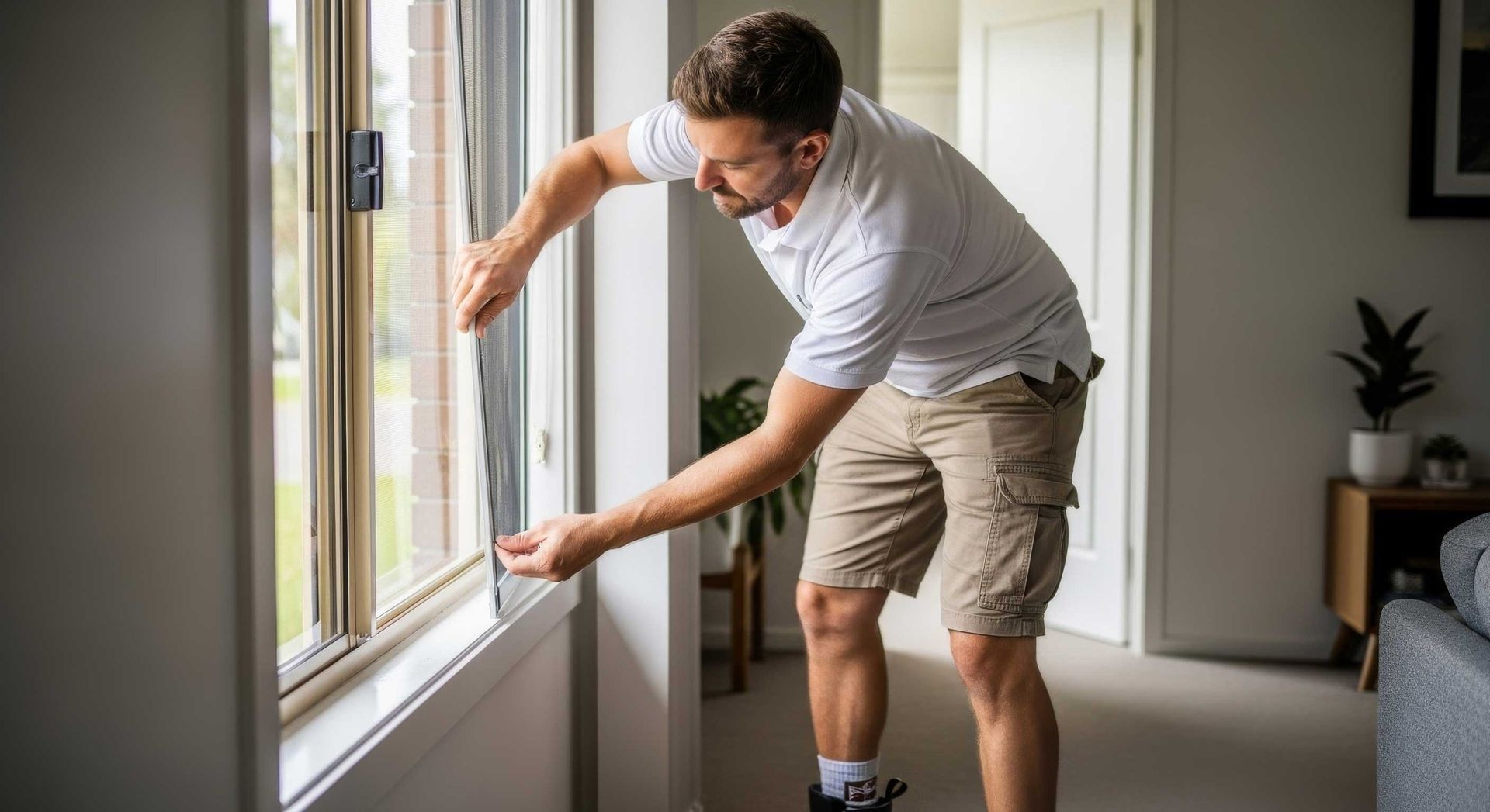Close Up Of Window Flyscreen Being Installed In Ipswich