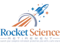 Rocket Science Retirement logo with blue and orange rocket and text on white background