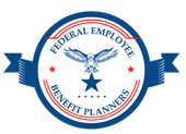 Federal Employee Benefit Planners circular blue and red logo with star and laurel design