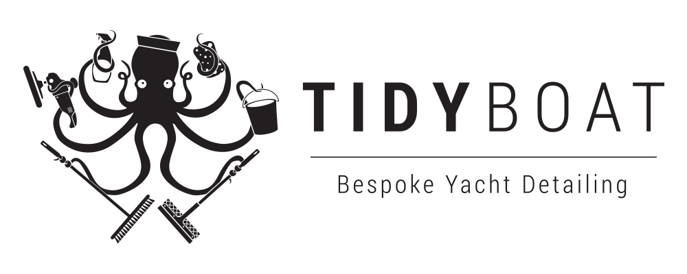 Logo of a black octopus holding cleaning supplies, the words