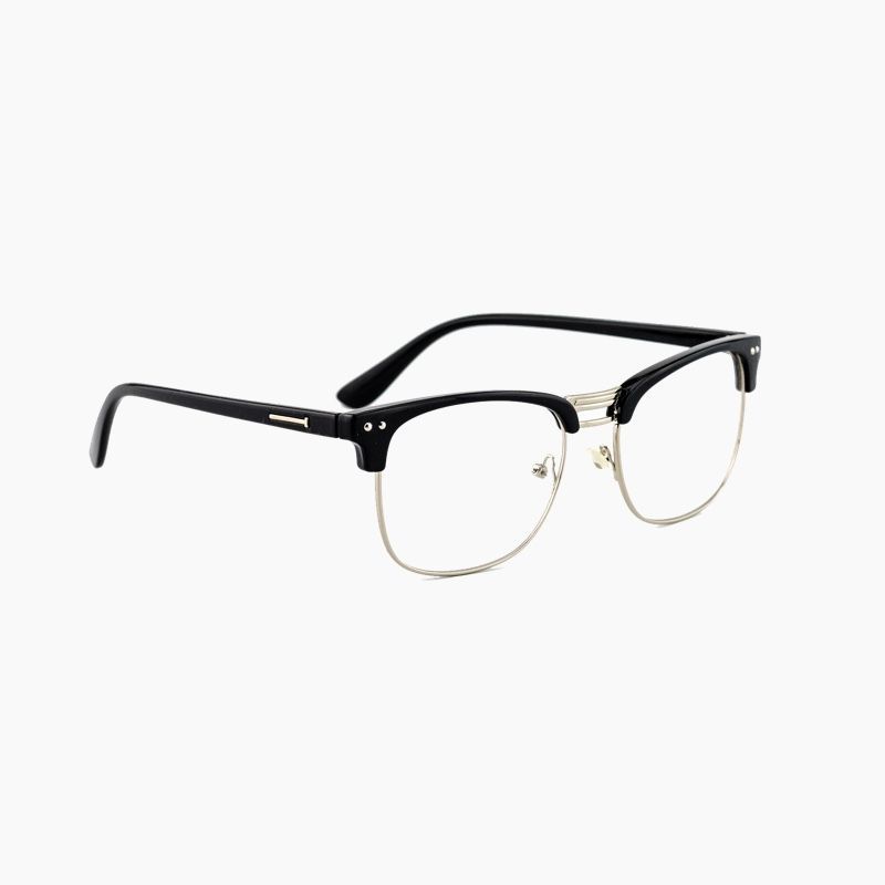 Black and gold-rimmed glasses with clear lenses.