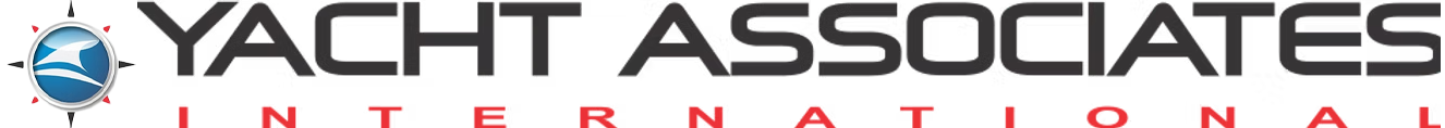 Logo for Yacht Associates International. Text is black and red. A compass is in the corner.