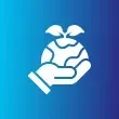 White hand holding Earth and leaves icon