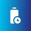 White battery and clock icon on blue