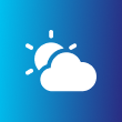 Sun partly obscured by a cloud, white on a blue gradient background.