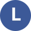 White "L" in a blue circle.