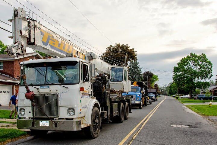 Line Up Crane Truck Jime's Tree Service - Tree services in Albany NY