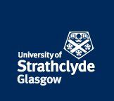 The university of strathclyde logo is on a blue background.