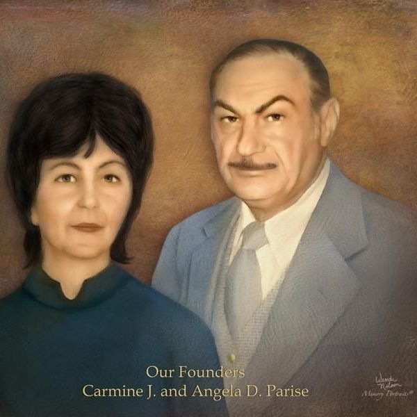 A portrait of a man and a woman named carmine j. and angela d. parise