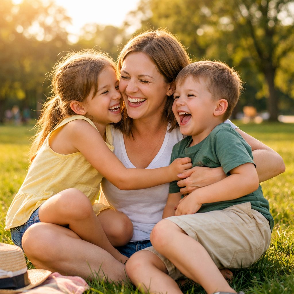 mother and children playing in park New Jersey family estate planning
