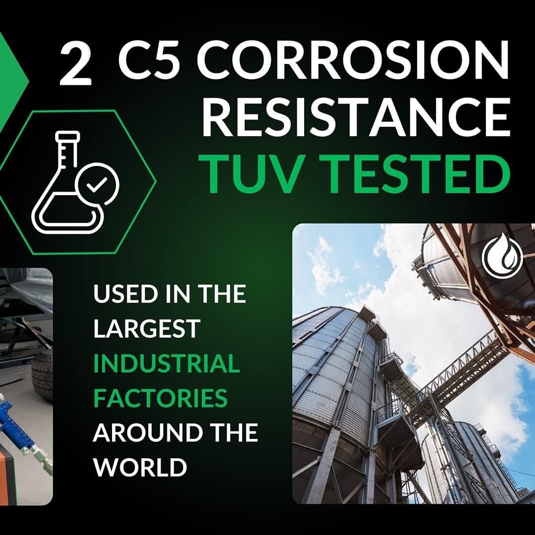 A poster that says 2 c5 corrosion resistance tuv tested