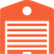 an orange and white icon of a garage with a striped garage door .