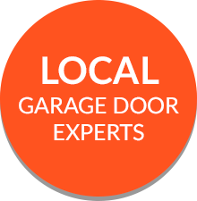 an orange circle with the words local garage door experts on it