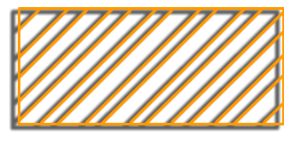 A rectangular shape filled with orange diagonal lines on a white background with a subtle gray drop shadow.