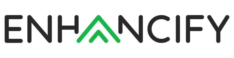 Enhancify logo with text in black and a green upward-pointing arrow graphic.