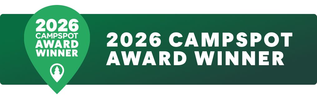 A green badge that says `` top campgrounds for fishing ''.