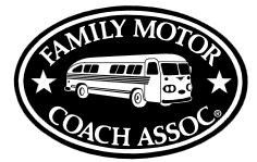 A black and white logo for a family motor coach association.
