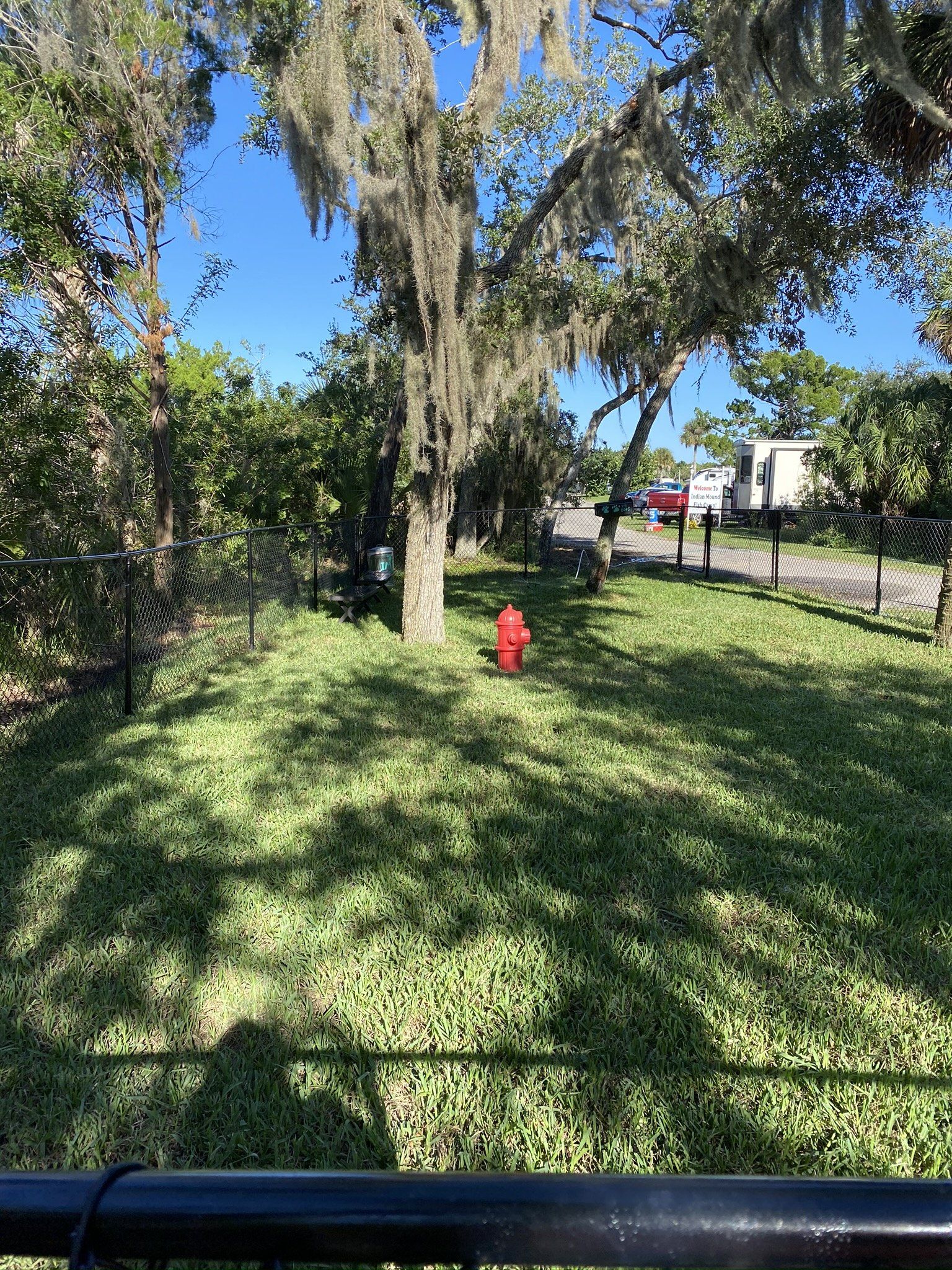 A fire hydrant is in the middle of a lush green field.