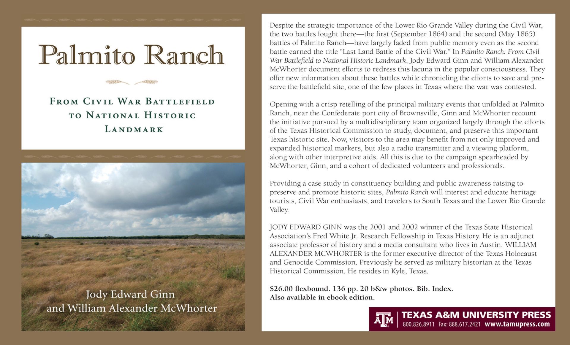 A book titled palmito ranch has a picture of a field on the cover