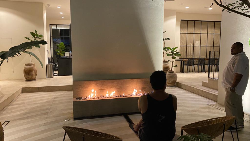 Lobby courtyard with fireplace