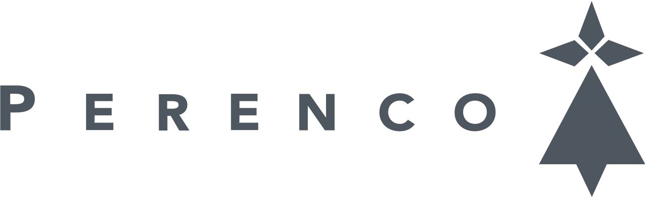 Un logotipo para Perenco con un árbol de Navidad sobre un fondo blanco.