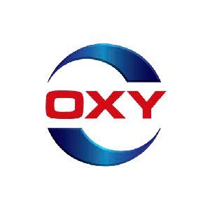 El logotipo de oxy es un círculo azul y rojo con la palabra oxy en el medio.