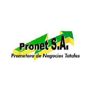 A green and yellow logo for pronet s.a. promotora de negocios totales.