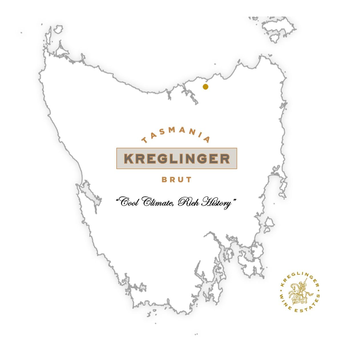 A map of tasmania with the name kreglinger on it