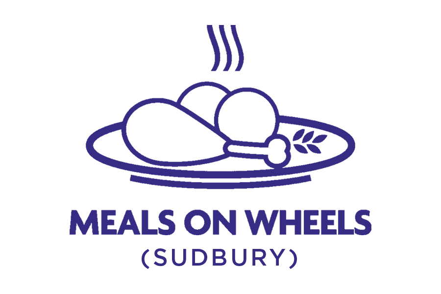 A logo for meals on wheels sudbury shows a plate of food.