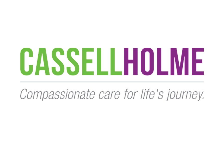 Le logo de Cassellholme est vert et violet et dit « des soins compatissants pour le voyage de la vie ».