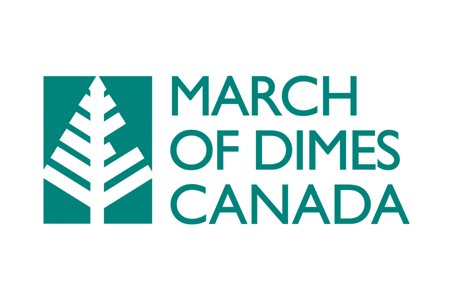 The march of dimes canada logo is a green square with a tree on it.