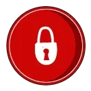 Red circle with white padlock symbol.