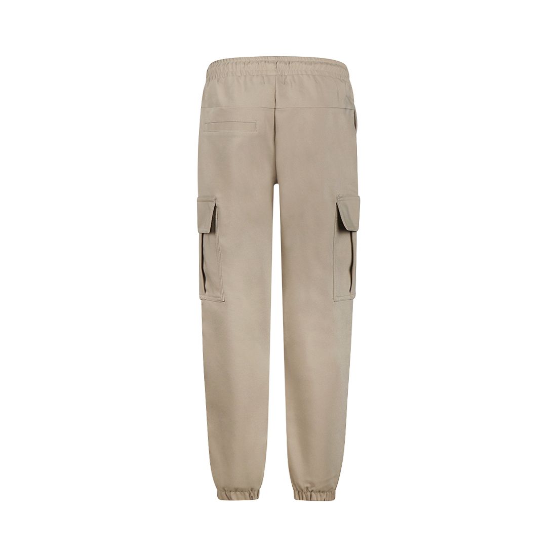 Beige cargo joggingbroek met elastische tailleband en trekkoord.